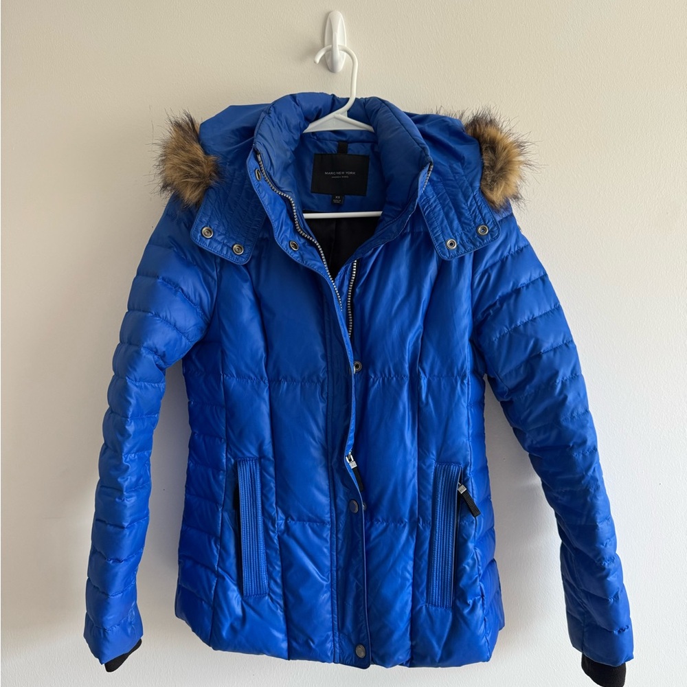 Marc New York Royal Blue Puffer Jacket with Faux Fur Hood